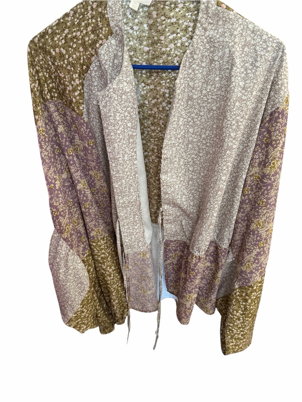ODDI Floral Patchwork Kimono in Olive & Lavender